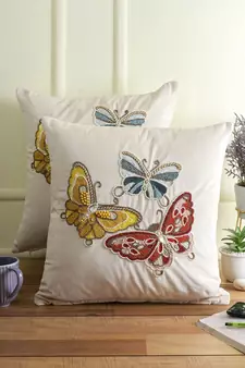 Eyda Velvet White Color Beaded Sequin Set of 2 Cushion Cover