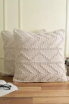 Eyda Off White Hand Woven Cotton Set of 2 Cushion Cover