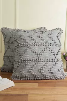 Eyda Grey Hand Woven Cotton Set of 2 Cushion Cover