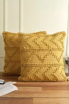 Eyda Yellow Hand Woven Cotton Set of 2 Cushion Cover