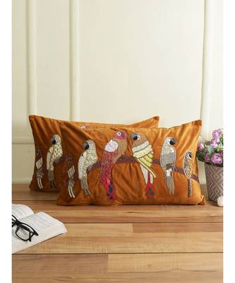 Eyda Velvet Copper Color Beaded Sequin Set of 2 Cushion Cover 3