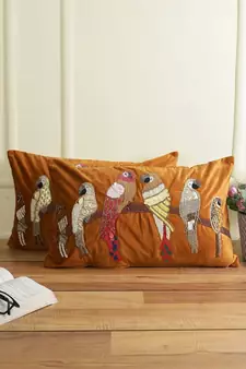 Eyda Velvet Copper Color Beaded Sequin Set of 2 Cushion Cover