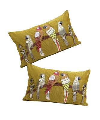 Eyda Velvet Olive Green Color Beaded Sequin Set of 2 Cushion Cover 1