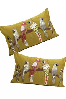 Eyda Velvet Olive Green Color Beaded Sequin Set of 2 Cushion Cover