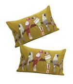 Eyda Velvet Olive Green Color Beaded Sequin Set of 2 Cushion Cover