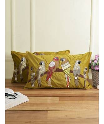 Eyda Velvet Olive Green Color Beaded Sequin Set of 2 Cushion Cover 3