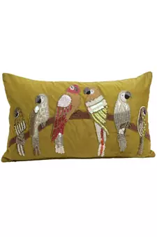 Eyda Velvet Olive Green Color Beaded Sequin Set of 2 Cushion Cover