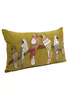 Eyda Velvet Olive Green Color Beaded Sequin Set of 2 Cushion Cover