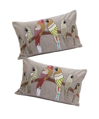 Eyda Velvet Grey Color Beaded Sequin Set of 2 Cushion Cover 1