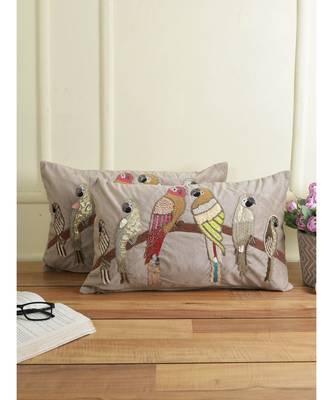 Eyda Velvet Grey Color Beaded Sequin Set of 2 Cushion Cover 3