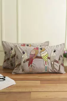 Eyda Velvet Grey Color Beaded Sequin Set of 2 Cushion Cover