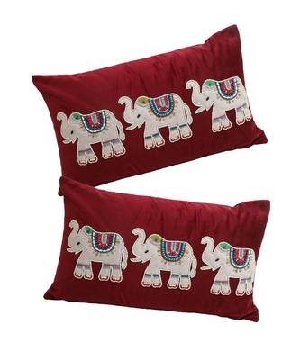 Eyda Velvet Maroon Color Beaded Sequin Set of 2 Cushion Cover 1