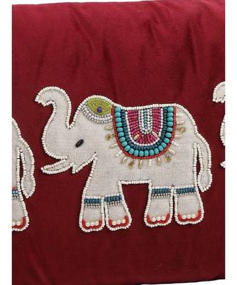 Eyda Velvet Maroon Color Beaded Sequin Set of 2 Cushion Cover 2