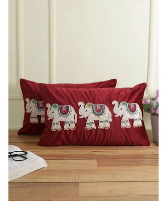 Eyda Velvet Maroon Color Beaded Sequin Set of 2 Cushion Cover 3