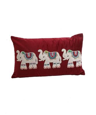 Eyda Velvet Maroon Color Beaded Sequin Set of 2 Cushion Cover 4