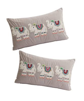 Eyda Velvet Grey Color Beaded Sequin Set of 2 Cushion Cover 1