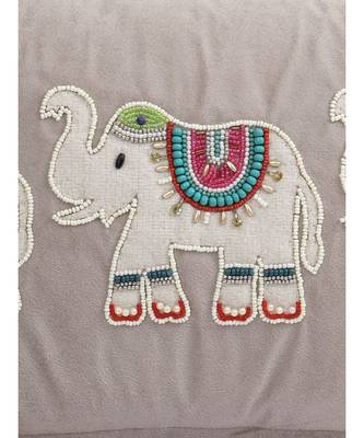 Eyda Velvet Grey Color Beaded Sequin Set of 2 Cushion Cover 2