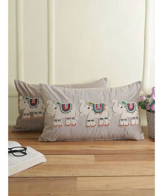 Eyda Velvet Grey Color Beaded Sequin Set of 2 Cushion Cover 3