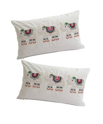 Eyda Velvet White Color Beaded Sequin Set of 2 Cushion Cover 1