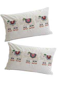 Eyda Velvet White Color Beaded Sequin Set of 2 Cushion Cover
