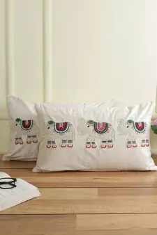 Eyda Velvet White Color Beaded Sequin Set of 2 Cushion Cover