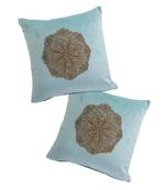 Eyda Velvet Aqua Color Beaded Cushion Cover Set of 2
