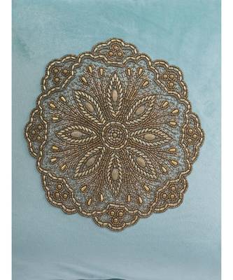 Eyda Velvet Aqua Color Beaded Cushion Cover Set of 2 2
