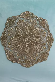 Eyda Velvet Aqua Color Beaded Cushion Cover Set of 2
