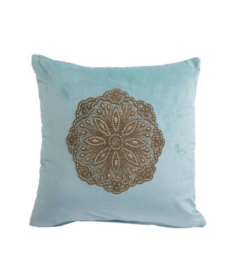 Eyda Velvet Aqua Color Beaded Cushion Cover Set of 2 4