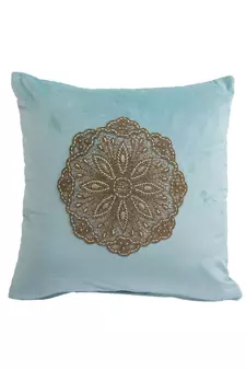 Eyda Velvet Aqua Color Beaded Cushion Cover Set of 2