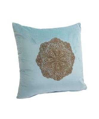 Eyda Velvet Aqua Color Beaded Cushion Cover Set of 2 5