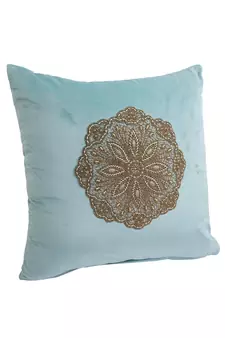 Eyda Velvet Aqua Color Beaded Cushion Cover Set of 2