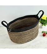 Jute Cotton Oval Basket, Black, handles, 15.7 x 11.8 x 8.7