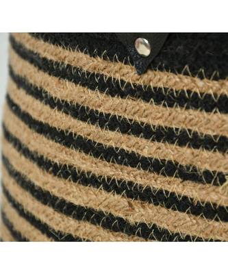 Jute Cotton Oval Basket, Black, handles, 15.7 x 11.8 x 8.7 3