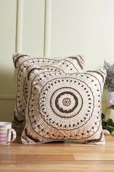 Eyda Ivory Beaded Cotton Set of 2 Cushion Cover