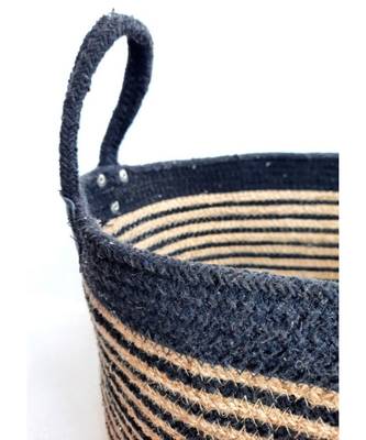 Jute Cotton Oval Basket, Black, handles, 15.7 x 11.8 x 8.7 4