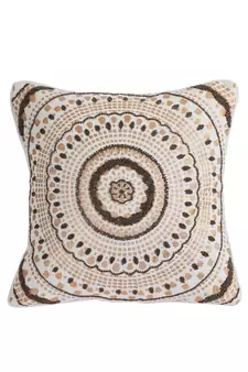 Eyda Ivory Beaded Cotton Set of 2 Cushion Cover