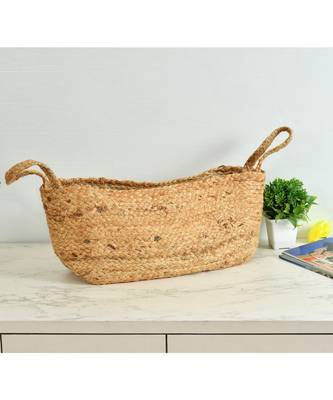 Jute Plain Storage Basket, Rectangle, Handles, 40x20 cm 1
