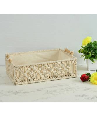 Macrame Wireframe Desk Tray Basket, Rectangle, 10x14.5x4.3 inch 1
