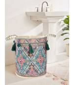 Canvas Printed Storage Basket, Multicolor, Handles, Tassles, 16x18 inches