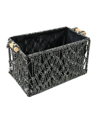 Macrame Wireframe Shelf Basket, Black, Small 1