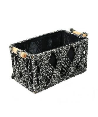 Macrame Wireframe Shelf Basket, Black, Medium 1