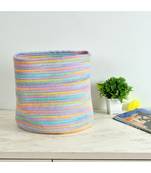 Colorful stripes cotton basket, Multi Color, 12x12 inches