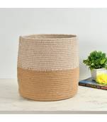 Top Criss Cross Round Basket, White, Beige, 12x12