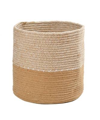 Top Criss Cross Round Basket, White, Beige, 12x12 2