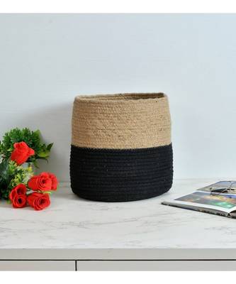 Jute Basket | Black Bottom | 12x12x12 Inches | Pack of 1 1
