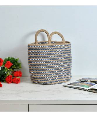 Jute Basket | Blue Circle | 11 Inches, Pack of 1 1