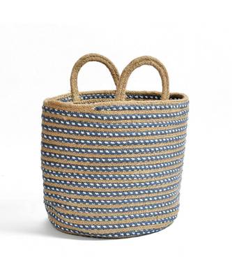 Jute Basket | Blue Circle | 11 Inches, Pack of 1 2