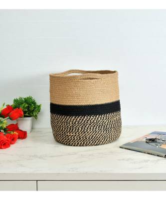 Jute Basket | Black Zigzag, Circle | 11 Inches | Pack of 1 1