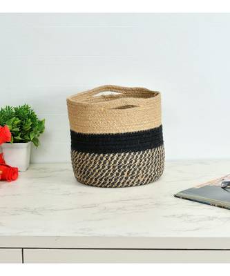 Jute Basket | Black Zigzag, Circle | 8 inches | Pack of 1 1